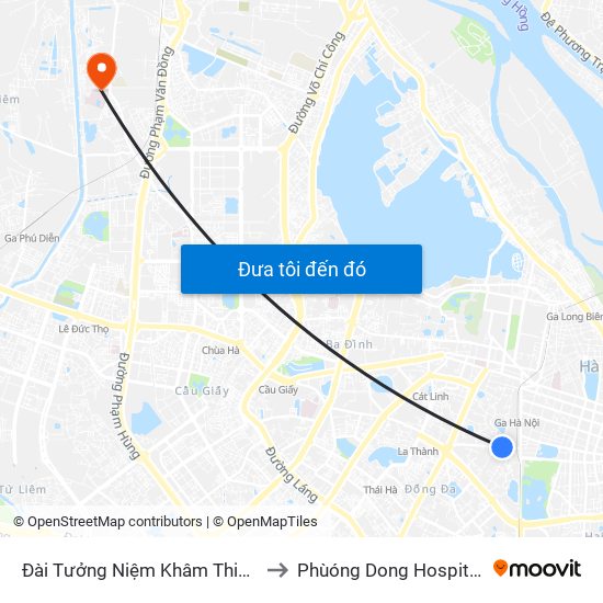 Đài Tưởng Niệm Khâm Thiên - 45 Khâm Thiên to Phùóng Dong Hospital - INTRACOM map