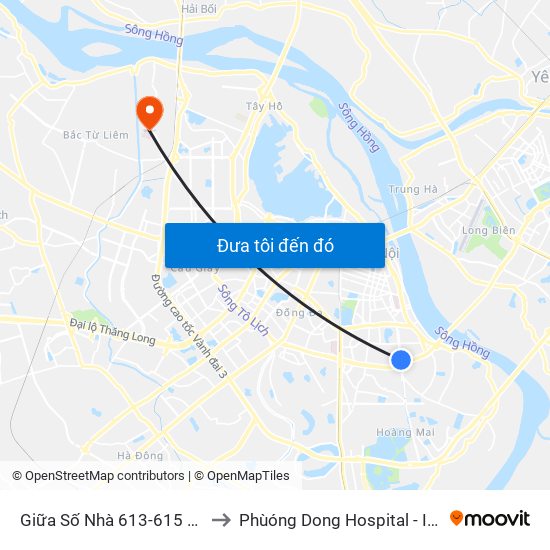 Giữa Số Nhà 613-615 Kim Ngưu to Phùóng Dong Hospital - INTRACOM map