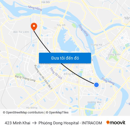 423 Minh Khai to Phùóng Dong Hospital - INTRACOM map