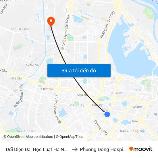 Đối Diện Đại Học Luật Hà Nội - Nguyễn Chí Thanh to Phùóng Dong Hospital - INTRACOM map