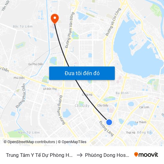 Trung Tâm Y Tế Dự Phòng Hn - 70 Nguyễn Chí Thanh to Phùóng Dong Hospital - INTRACOM map