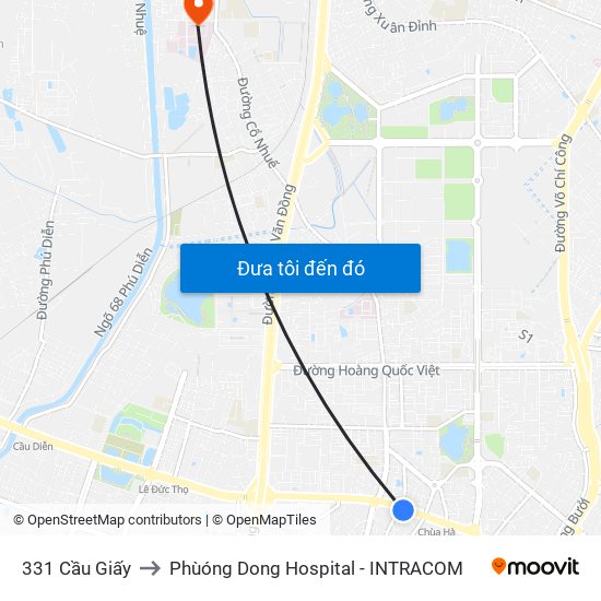 331 Cầu Giấy to Phùóng Dong Hospital - INTRACOM map