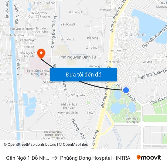 Gần Ngõ 1 Đỗ Nhuận to Phùóng Dong Hospital - INTRACOM map