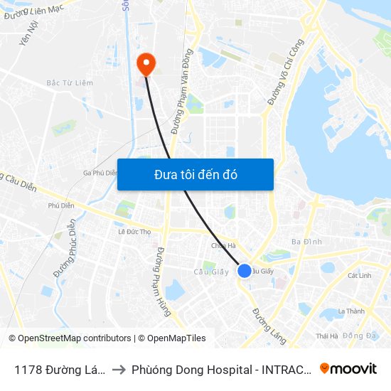 1178 Đường Láng to Phùóng Dong Hospital - INTRACOM map