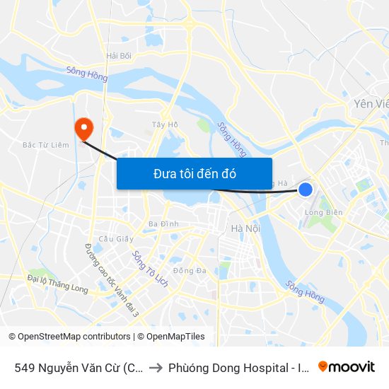 549 Nguyễn Văn Cừ (Cột Trước) to Phùóng Dong Hospital - INTRACOM map