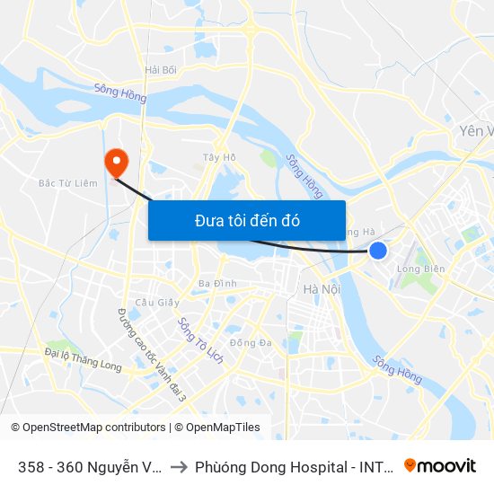 358 - 360 Nguyễn Văn Cừ to Phùóng Dong Hospital - INTRACOM map