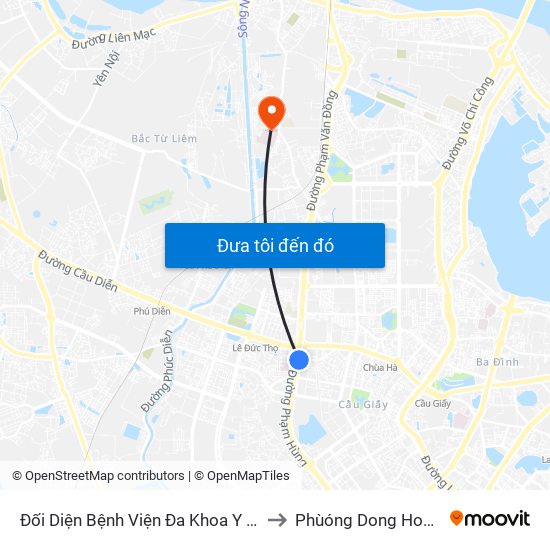Nhà Máy Nước Mai Dịch - Phạm Hùng to Phùóng Dong Hospital - INTRACOM map