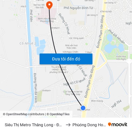 Siêu Thị Metro Thăng Long - Đối Diện Ngõ 599 Phạm Văn Đồng to Phùóng Dong Hospital - INTRACOM map