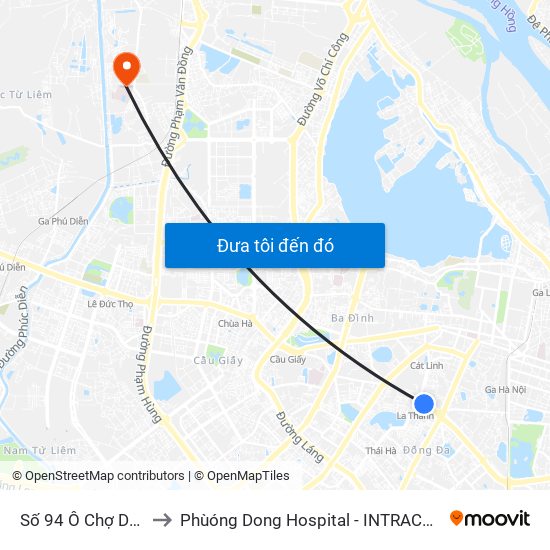 Số 94 Ô Chợ Dừa to Phùóng Dong Hospital - INTRACOM map