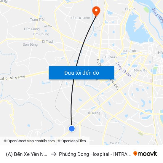 (A) Bến Xe Yên Nghĩa to Phùóng Dong Hospital - INTRACOM map