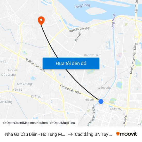 Nhà Ga Cầu Diễn - Hồ Tùng Mậu to Cao đẳng BN Tây Hà map