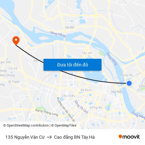 135 Nguyễn Văn Cừ to Cao đẳng BN Tây Hà map