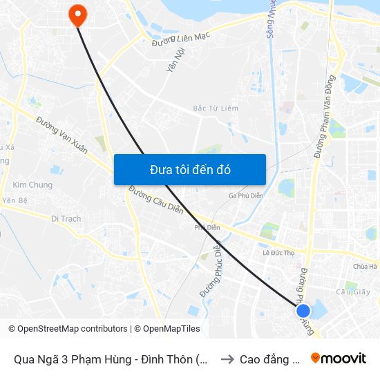 Qua Ngã 3 Phạm Hùng - Đình Thôn (Hướng Đi Phạm Văn Đồng) to Cao đẳng BN Tây Hà map