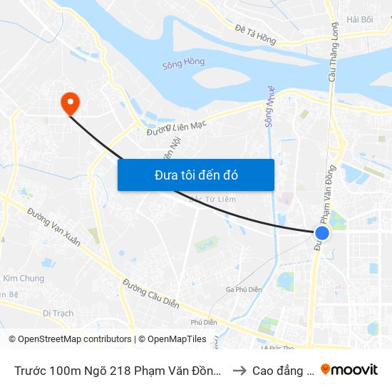 Trước 100m Ngõ 218 Phạm Văn Đồng (Đối Diện Công Viên Hòa Bình) to Cao đẳng BN Tây Hà map