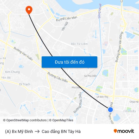 (A) Bx Mỹ Đình to Cao đẳng BN Tây Hà map