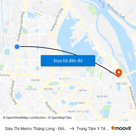 Siêu Thị Metro Thăng Long - Đối Diện Ngõ 599 Phạm Văn Đồng to Trung Tâm Y Tế Quận Hoàn Kiếm map