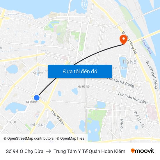 Số 94 Ô Chợ Dừa to Trung Tâm Y Tế Quận Hoàn Kiếm map