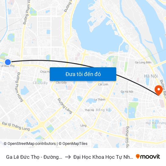 Ga Lê Đức Thọ - Đường Hồ Tùng Mậu to Đại Học Khoa Học Tự Nhiên - Khoa Hoá map