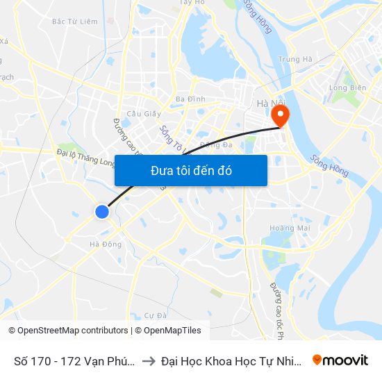 Số 170 - 172 Vạn Phúc - Hà Đông to Đại Học Khoa Học Tự Nhiên - Khoa Hoá map