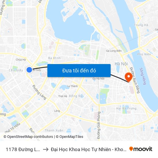 1178 Đường Láng to Đại Học Khoa Học Tự Nhiên - Khoa Hoá map