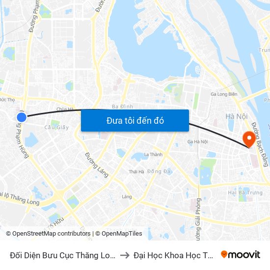 Đối Diện Bưu Cục Thăng Long - Đường Phạm Hùng to Đại Học Khoa Học Tự Nhiên - Khoa Hoá map