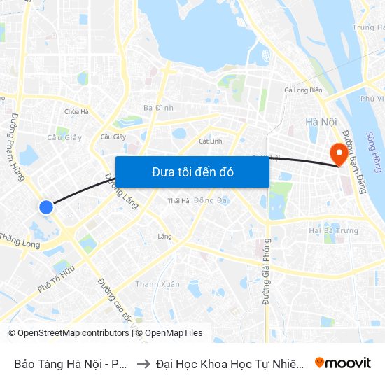 Bảo Tàng Hà Nội - Phạm Hùng to Đại Học Khoa Học Tự Nhiên - Khoa Hoá map