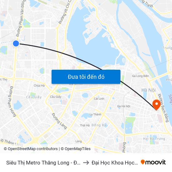Siêu Thị Metro Thăng Long - Đối Diện Ngõ 599 Phạm Văn Đồng to Đại Học Khoa Học Tự Nhiên - Khoa Hoá map