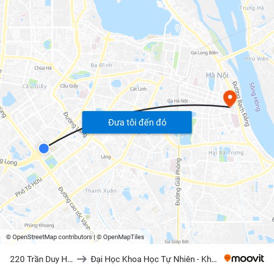 220 Trần Duy Hưng to Đại Học Khoa Học Tự Nhiên - Khoa Hoá map