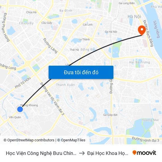 Học Viện Công Nghệ Bưu Chính Viễn Thông - Trần Phú (Hà Đông) to Đại Học Khoa Học Tự Nhiên - Khoa Hoá map