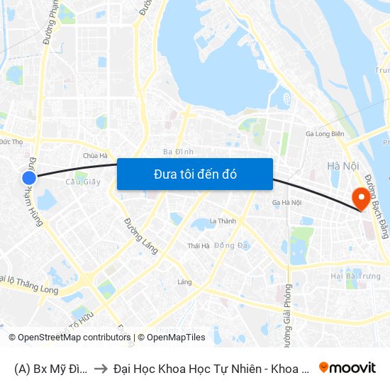 (A) Bx Mỹ Đình to Đại Học Khoa Học Tự Nhiên - Khoa Hoá map