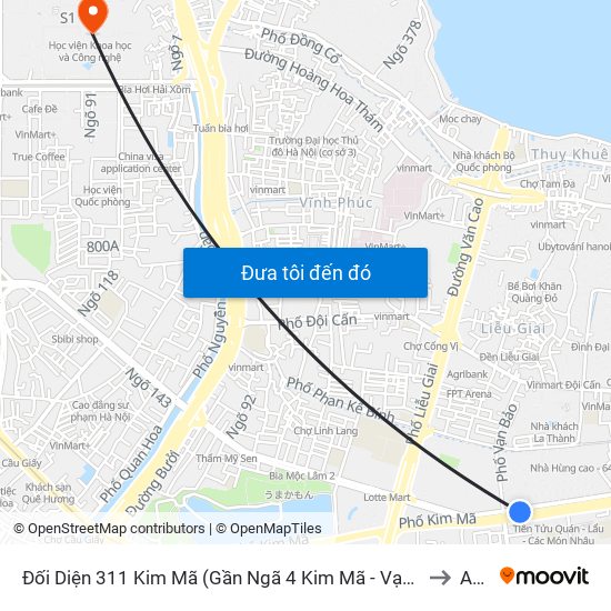 Đối Diện 311 Kim Mã (Gần Ngã 4 Kim Mã - Vạn Bảo) to A21 map