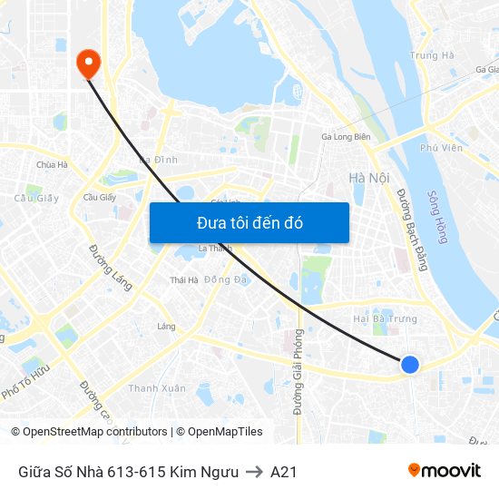 Giữa Số Nhà 613-615 Kim Ngưu to A21 map