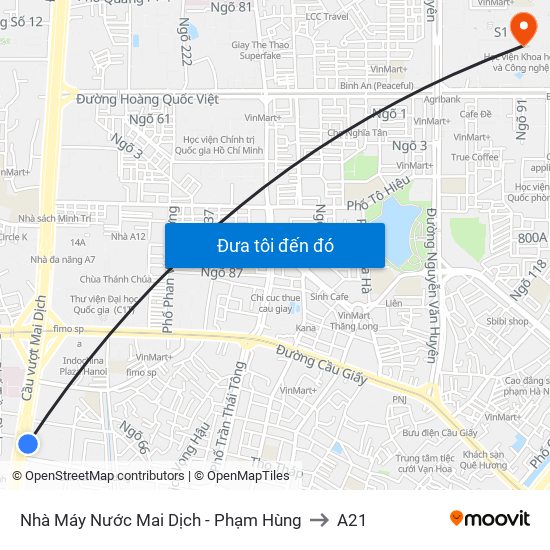 Nhà Máy Nước Mai Dịch - Phạm Hùng to A21 map