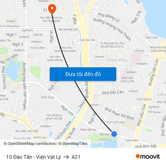 10 Đào Tấn - Viện Vật Lý to A21 map