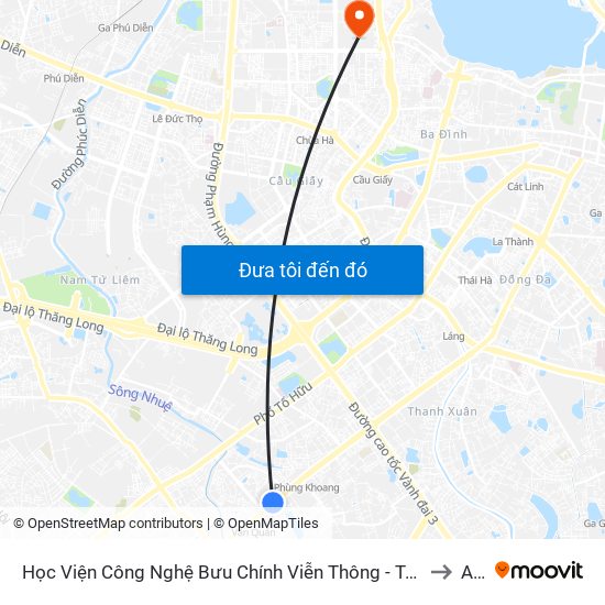 Học Viện Công Nghệ Bưu Chính Viễn Thông - Trần Phú (Hà Đông) to A21 map