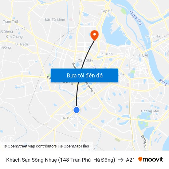 Khách Sạn Sông Nhuệ (148 Trần Phú- Hà Đông) to A21 map