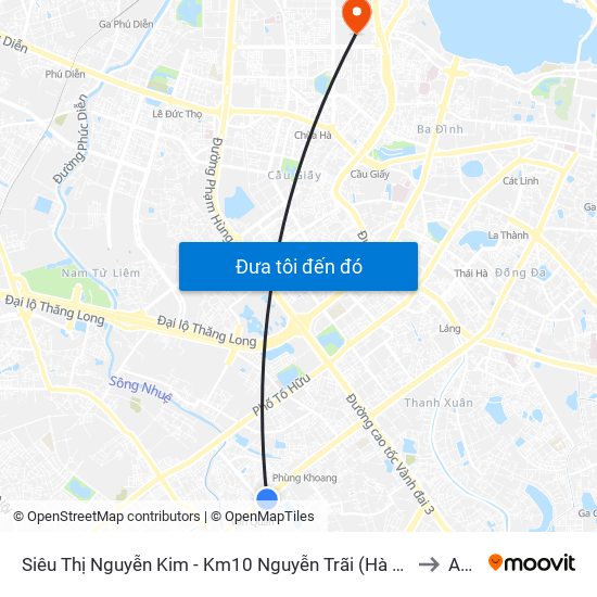 Siêu Thị Nguyễn Kim - Km10 Nguyễn Trãi (Hà Đông) to A21 map
