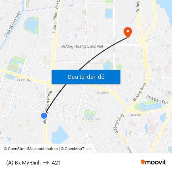 (A) Bx Mỹ Đình to A21 map