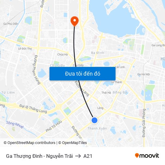 Ga Thượng Đình - Nguyễn Trãi to A21 map