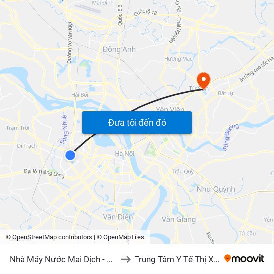 Nhà Máy Nước Mai Dịch - Phạm Hùng to Trung Tâm Y Tế Thị Xã Từ Sơn map