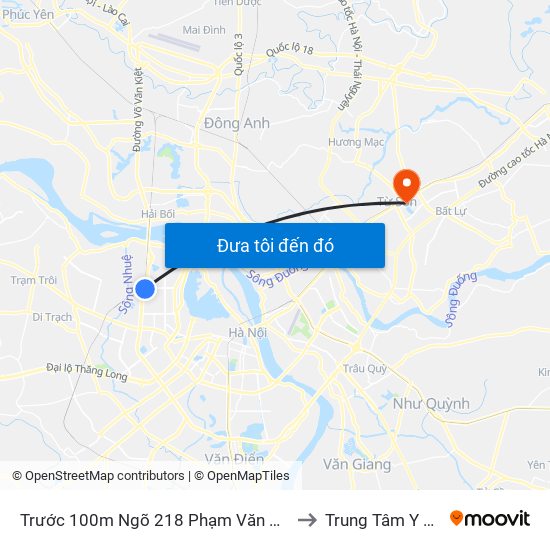 Trước 100m Ngõ 218 Phạm Văn Đồng (Đối Diện Công Viên Hòa Bình) to Trung Tâm Y Tế Thị Xã Từ Sơn map