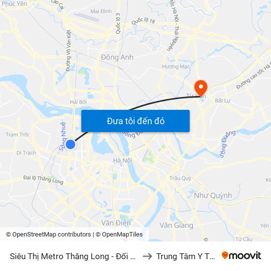 Siêu Thị Metro Thăng Long - Đối Diện Ngõ 599 Phạm Văn Đồng to Trung Tâm Y Tế Thị Xã Từ Sơn map