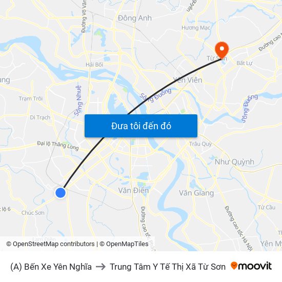 (A) Bến Xe Yên Nghĩa to Trung Tâm Y Tế Thị Xã Từ Sơn map