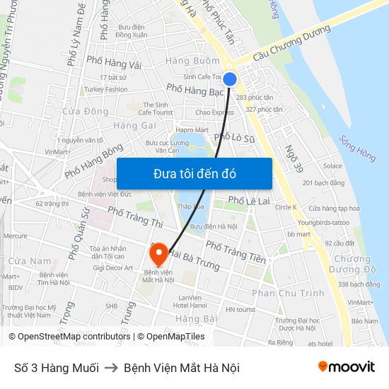 Số 3 Hàng Muối to Bệnh Viện Mắt Hà Nội map