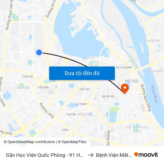 Gần Học Viện Quốc Phòng - 91 Hoàng Quốc Việt to Bệnh Viện Mắt Hà Nội map