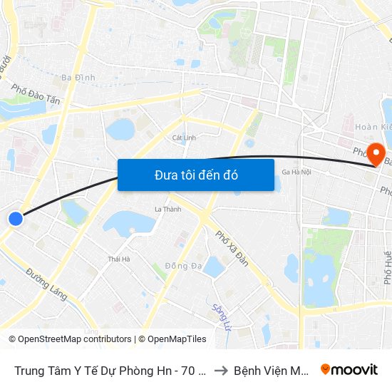 Trung Tâm Y Tế Dự Phòng Hn - 70 Nguyễn Chí Thanh to Bệnh Viện Mắt Hà Nội map