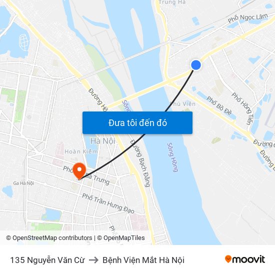 135 Nguyễn Văn Cừ to Bệnh Viện Mắt Hà Nội map