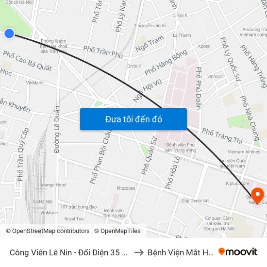 Công Viên Lê Nin - Đối Diện 35 Trần Phú to Bệnh Viện Mắt Hà Nội map