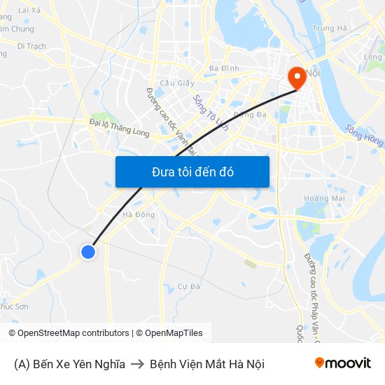 (A) Bến Xe Yên Nghĩa to Bệnh Viện Mắt Hà Nội map