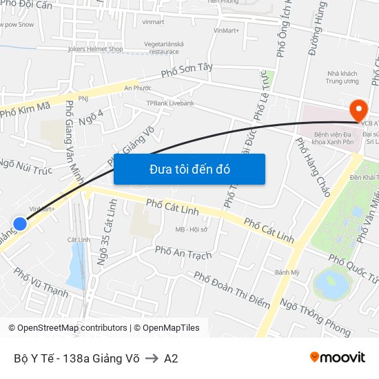 Bộ Y Tế - 138a Giảng Võ to A2 map